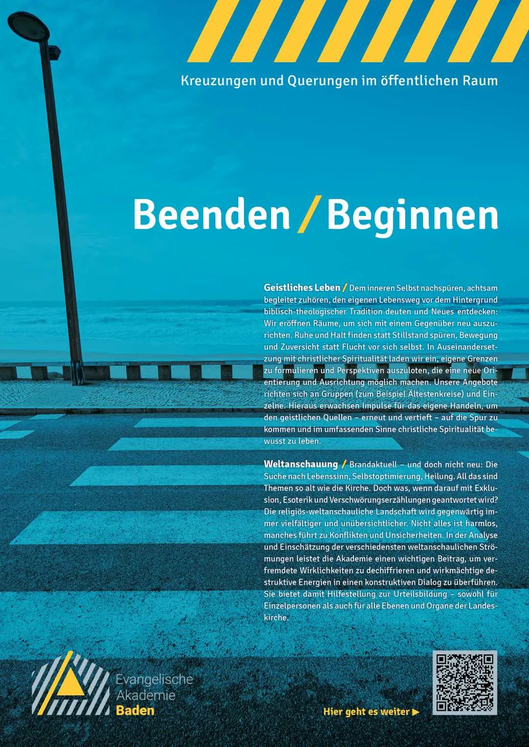 hellblaues Plakat Beenden/ Beginnen
