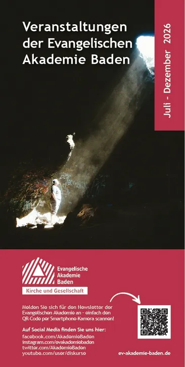 Öffnet externen Link in einem neuen Fenster Quelle: Evangelische Akademie Baden / Luis Georg Müller (Unsplash) Titelbild für das Halbjahresprogramm 2-2026 der Evangelischen Akademie Baden